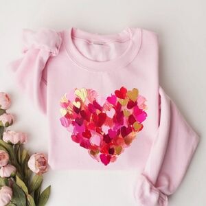NWT Painted heart handmade sweatshirt Light Pink, Multiple sizes available